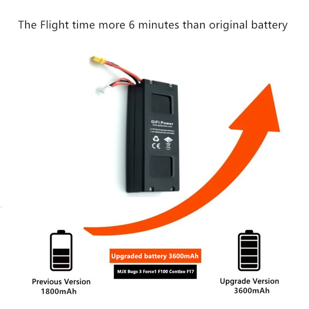 

Upgraded Version 7.4V 3600mah LiPo Battery For MJX Bugs 3 Force1 F100 Contixo F17 Flight Battery RC Toys Part Large Capacity