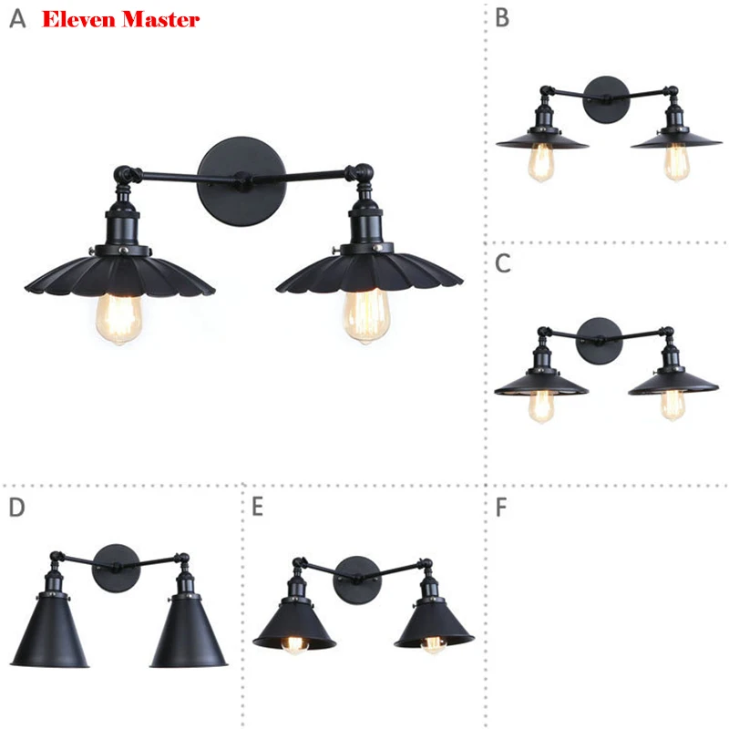 

Black Iron American Village Wall Lamp E27 Bulb with lampshade restaurant led wall lamp Bedroom wall light MWL0023