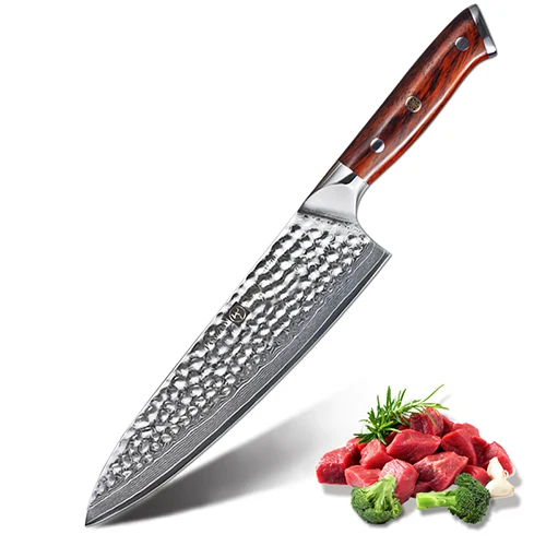 FANGZUO, дамасская сталь, высокое качество, 3 шт., набор кухонных ножей, 5 дюймов, универсальные ножи, 7 дюймов, Кливер, 8,5 дюймов, нож шеф-повара - Цвет: FU-ZC-5