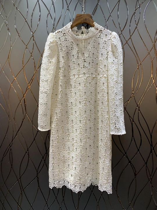 

2019 spring new women's long-sleeved slim nail drill water soluble dress