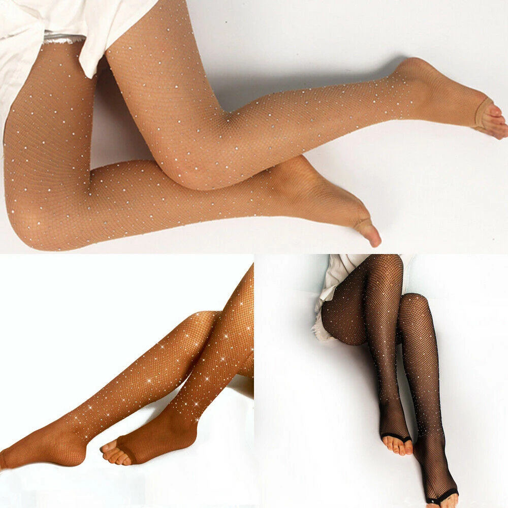 

Hot Women Crystal Rhinestone Fishnet Elastic Stockings Shinny bling Unique Diamond Design Summer Sexy Thin Net Tights Pantyhose