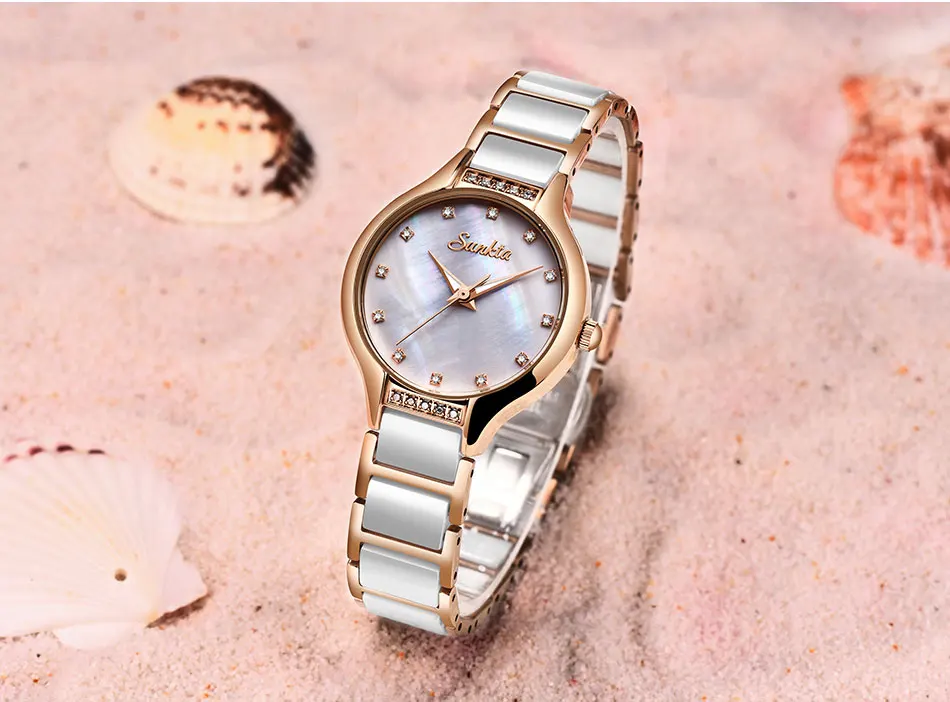 SUNKTA New Rose Gold Ladies Ceramic Watch Women Top Brand Luxury Watch Fashion Simple Waterproof Women Watches Relogio Feminino