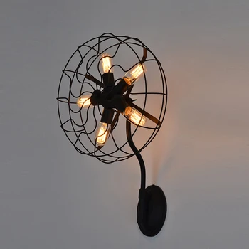 

Modern brief loft vintage industrial warehouse bedside bar stair wrought iron fan edison wall sconce lamp lighting fixture