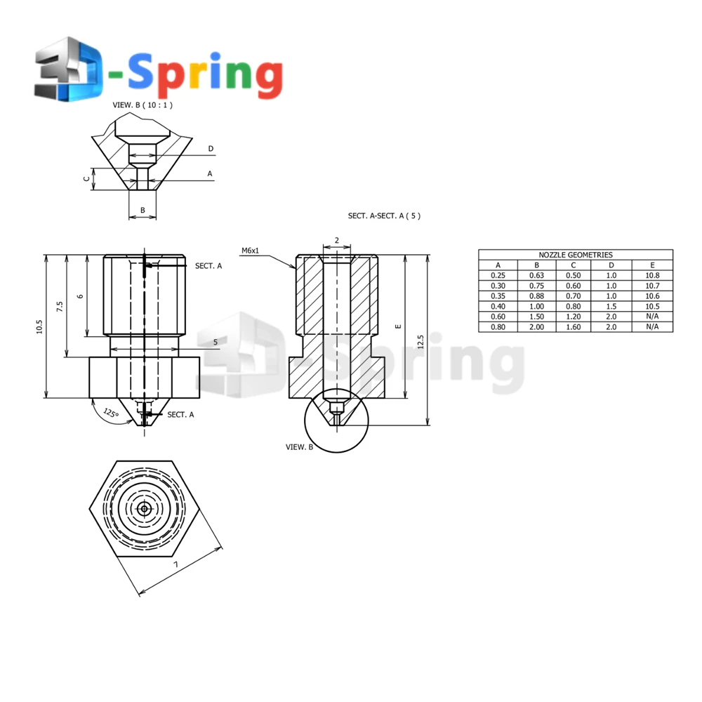 Сопло V5 V6 из нержавеющей стали 0 25 мм 4 6 8 1 для E3D j головки экструдера Hotend M6 нить 3D