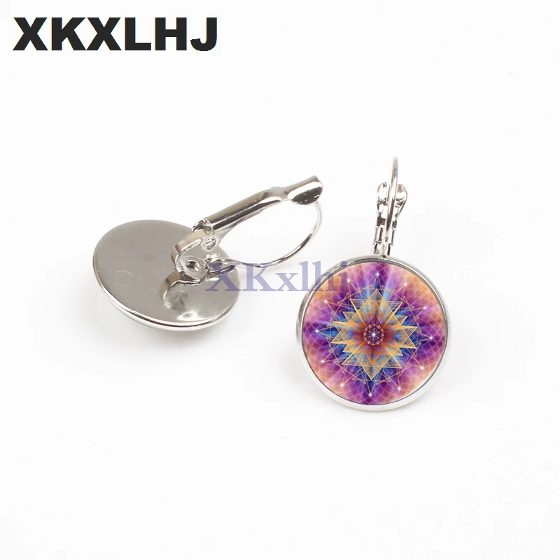 

XKXLHJ 2018 New Lucky Amulet Flower Of Life Art Photo Zen Earrings Ornaments Glass Cabochon Earrings Yoga Jewelry Gift
