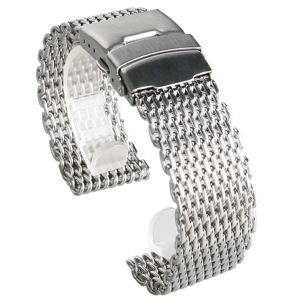 

18mm/20mm/22mm/24mm Silver Mesh Stainless Steel Watch Band Strap Folding Buckle Fashion Bracelet Watchband