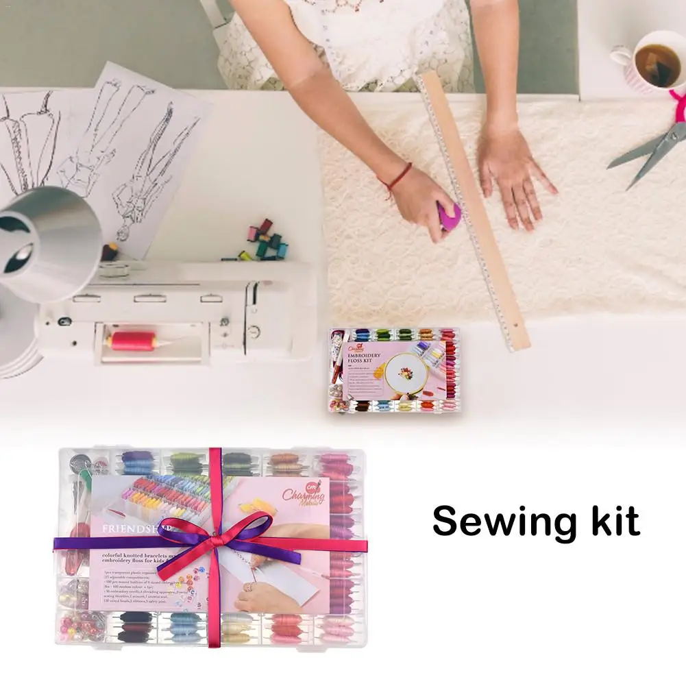 

Kids Embroidery Floss Thread DIY Cross Stitch Kit Letter Beads Ribbons Friendship Bracelet String Kits
