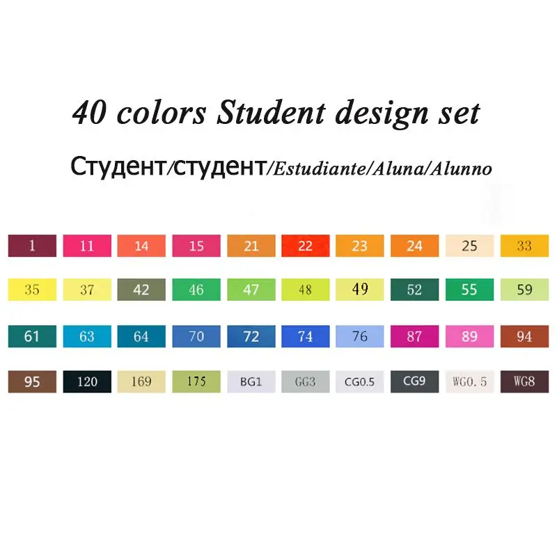 Touchnew 30, 40, 60, 80, 168 цветов, набор маркеров, двойная головка, эскизные маркеры, кисть для рисования, манга, анимационный дизайн, товары для рукоделия - Цвет: 40 Student Set