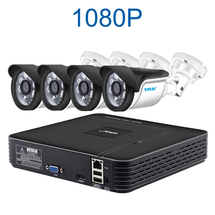 Smhd 4CH 1080P NVR CCTV комплект 4 шт 1MP/1.3MP/2MP наружная ip-камера комплект домашняя система видеонаблюдения HDMI P2P электронная сигнализация - Цвет: Зеленый