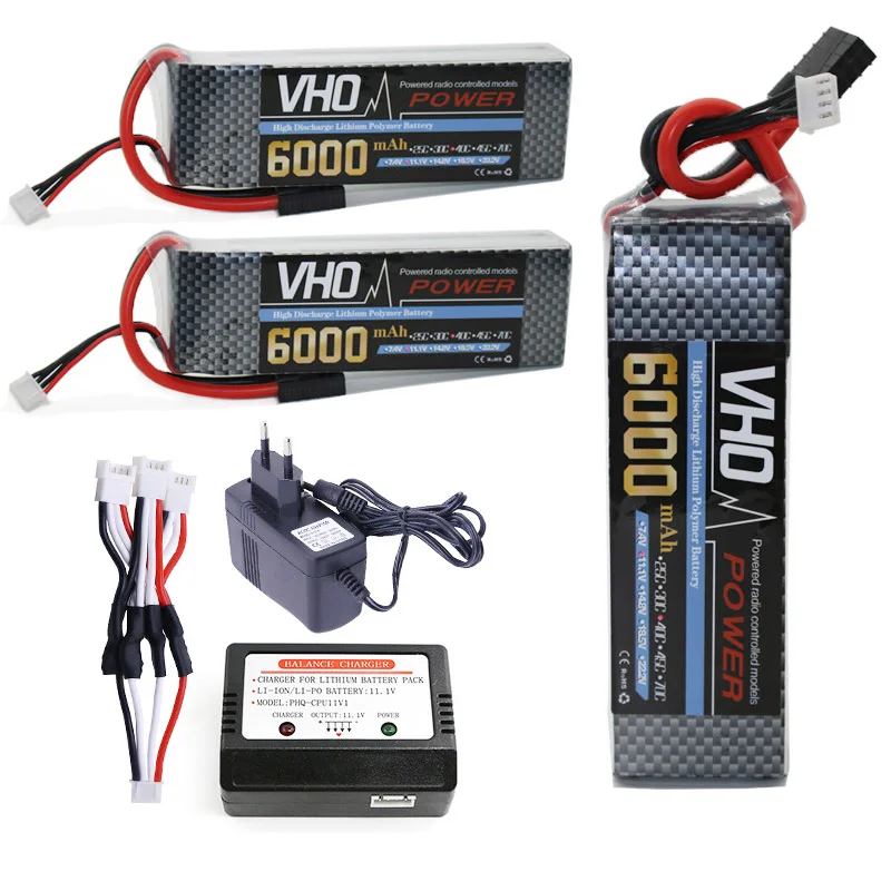 

VHO 3S RC drone lipo battery 11.1v 6000mAh 40C 3pcs and EU charger For RC Airplane Helicopter Truck Car AKKU Free shipping