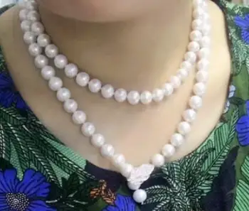 

Jewelry gorgeous 9-10mm south sea round white pearl necklace 34inch 925s