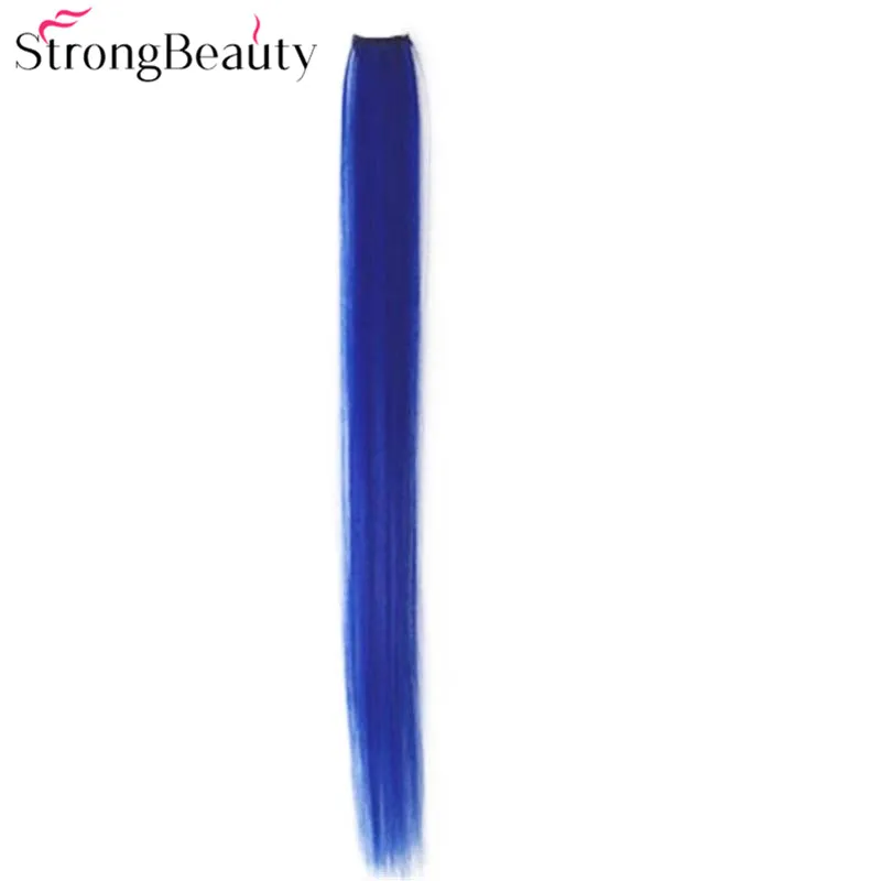 StrongBeauty Women Colorful Extension Long 50CM Synthetic Clip In Straight Hairpiece Party Highlights Punk Hair Pieces 16 Colors