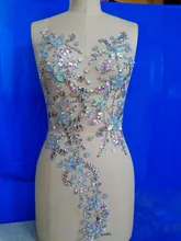 Handgefertigten klaren AB farbe kristall patches nähen auf Rhinestones applique mit steinen pailletten perlen 60*30 cm für kleid