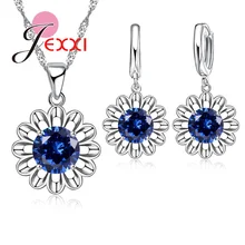 Moderno AAA cristal austriaco girasol colgante Plata de Ley 925 conjunto de joyería para mujer boda aro pendiente collar(China)