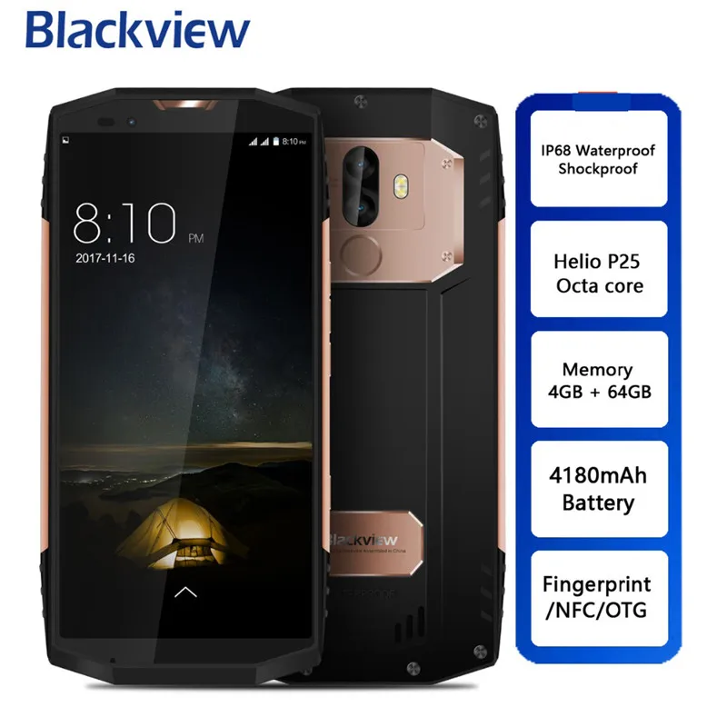 

Blackview BV9000 Smartphone Helio P25 Octa Core 4GB+64GB 5.7inch IP68 Waterproof NFC 4G Cellphone 4180mAh Battery 13.0MP Camera