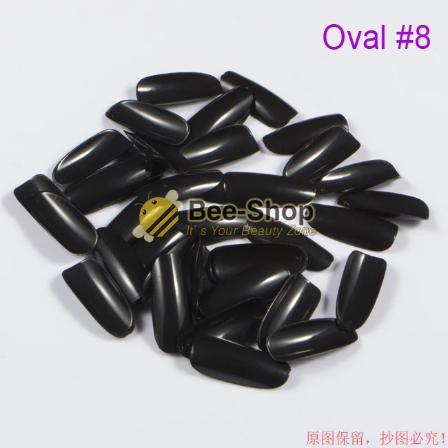 

500pcs/pack Black Full Cover Oval Nail Tips French Nail Art Tips Acrylic Nails Fake Nail Tips Unghie Finte False Tips Oval #8