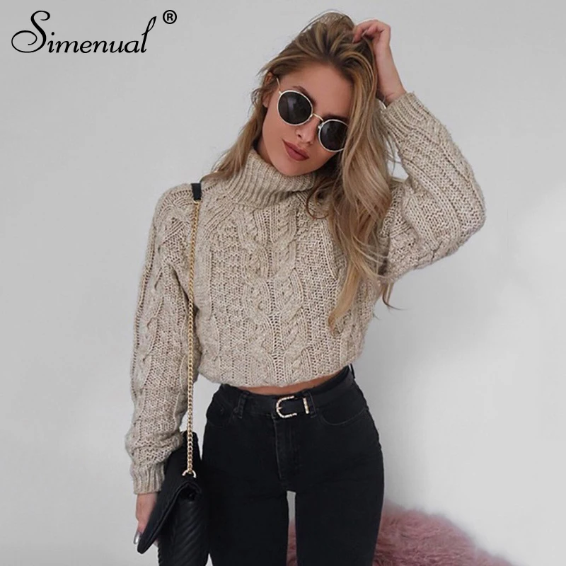 

Simenual Twist Turtlenecks Sweaters for Women Pullover Jumpers Basic Slim Long Sleeve Autumn Fashion Sweater Casual Solid Femme