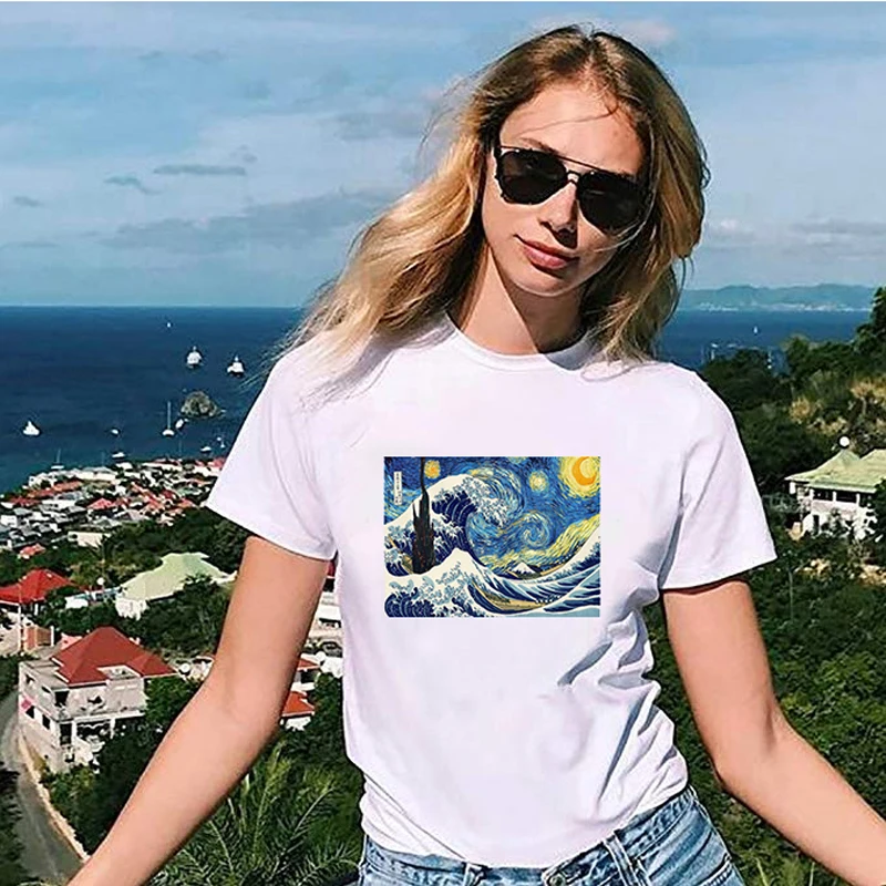 

INS Style Ulzzang Wave Scenery Print Femme Tumblr Tops Women T Shirts Camiseta Mujer Summer Harajuku Streetwear Grunge T Shirt