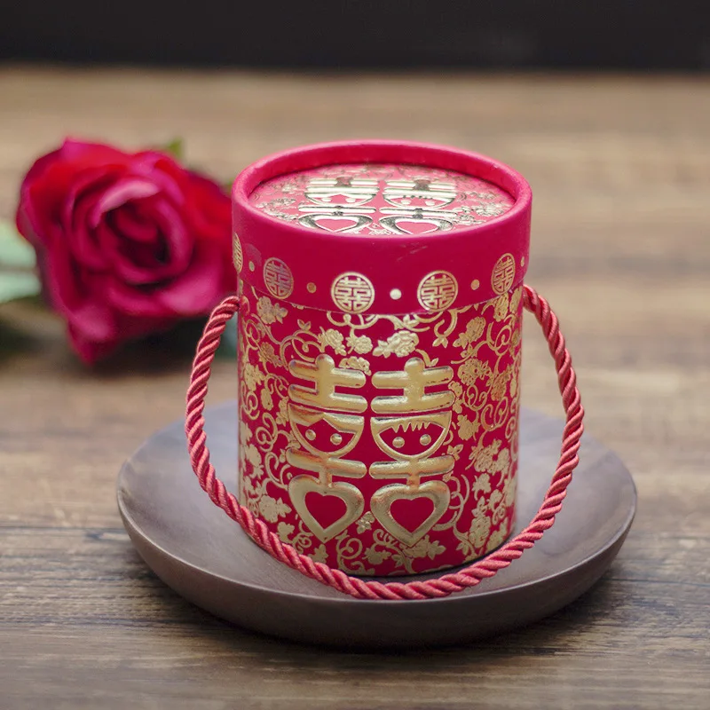 

Asian Themed 10CM Height Double Happiness Candy Box with string Red color Wedding party favor holder