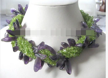 

FREE SHIPPING>>>Beautiful 17" 7row natural peridot and Purple crystal necklace