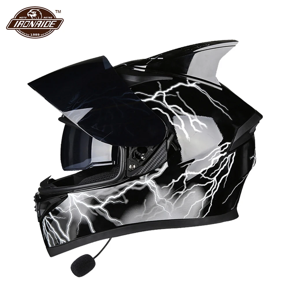 

Motorcycle Helmet Flip Up Motobiker Helmet With Inner Bluetooth Earphone Double Lens Motocross Full Face Helmets Capacete Casco