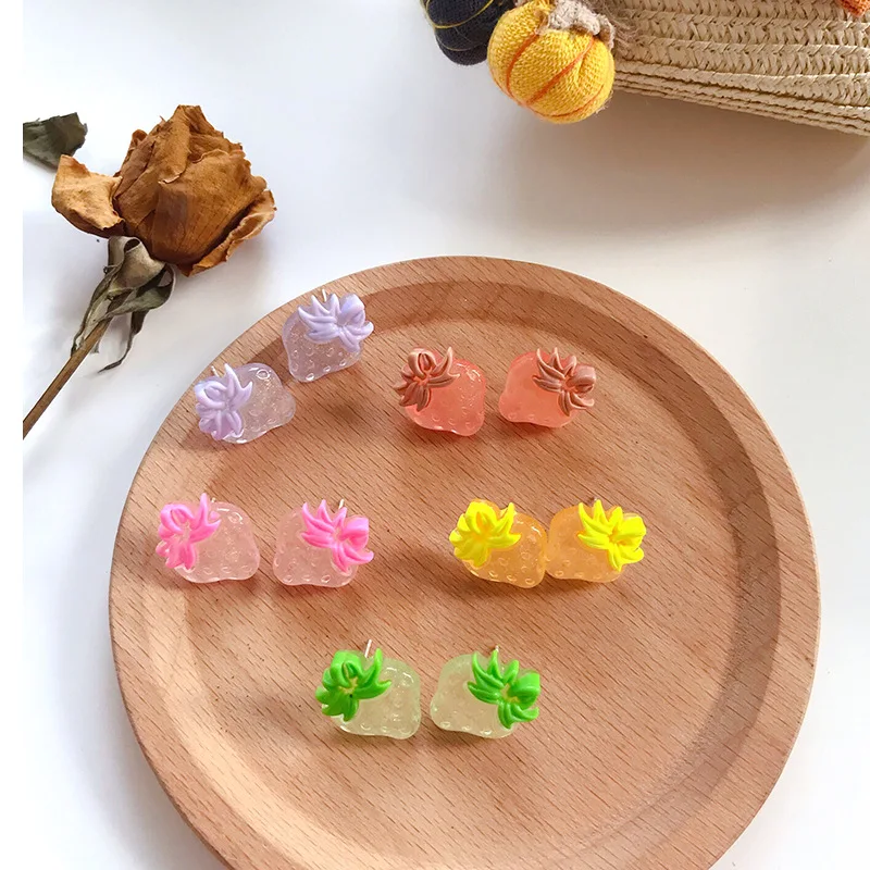 

Cute Korean Style Earrings For Women Strawberry Grape Lemon Fruit Acrylic Stud Earrings Oorbellen Brincos Flower Jewelry