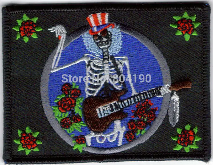 

3.5" GRATEFUL DEAD SKELETON AND ROSES Logo Music Band Embroidered IRON ON Patch Rock Punk Heavy Metal free shipping dropship