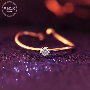 

Aazuo 100% 18K Rose Gold Real Diamond IJ Si Prong Paved Single Diamond Open Ring for Woman Charm Jewelry Fashion Love Gift Thin