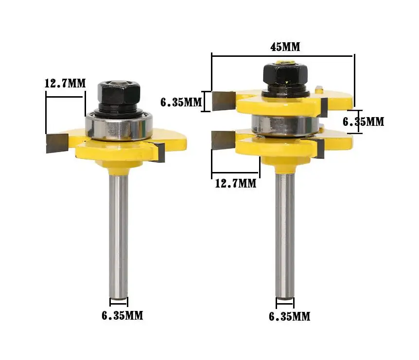 2 шт./компл. 1/" 6,35 мм Концевая фреза 8 мм хвостовик Фасонная Т-образная фреза с ответной канавкой и шарнир в сборе для создания выпуклой филенки 3/4 Stock Режущий инструмент для дерева - Длина режущей кромки: NO4