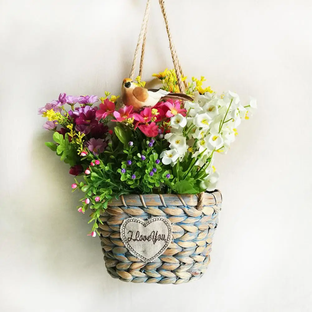 

Handmade Straw Braided Hanging Basket Succulent Plant Storage Basket Woven Storage Pot Vintage Garden Pots