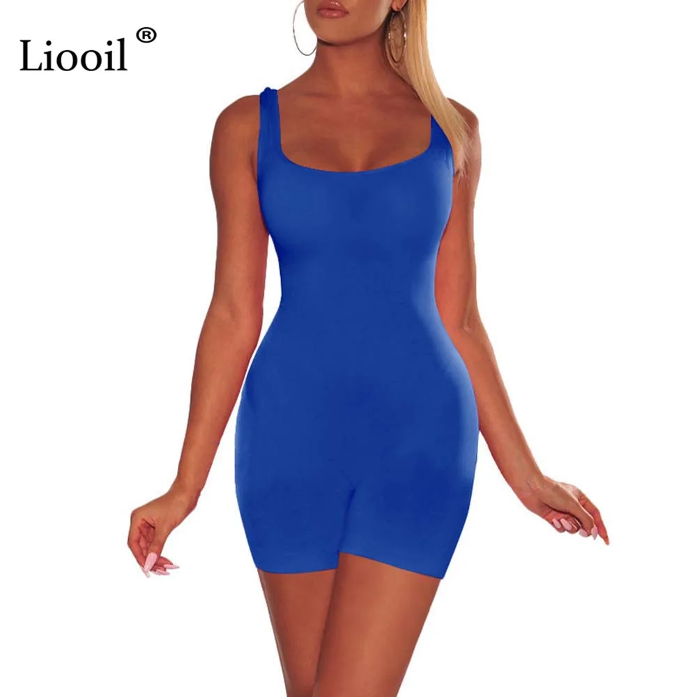Liooil, сексуальный Облегающий комбинезон, флуоресцентный зеленый комбинезон для женщин,, летние вечерние комбинезоны с открытой спиной, женский комбинезон, Комбинезоны - Цвет: Blue