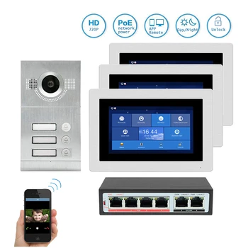 

Free Shipping POE Switch 1.0MP WIFI IP Apartment 7" Video Intercom Door Phone Record Kit 3 Touch Screen Phone Remote Monitor