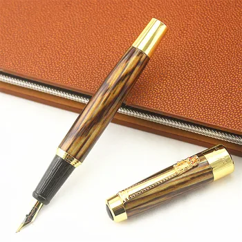 

DIKA WEN Vintage Luxurious coffee Metal Fountain Pen In Noble Gift Box, Dragon Clip Ink Pens Collection
