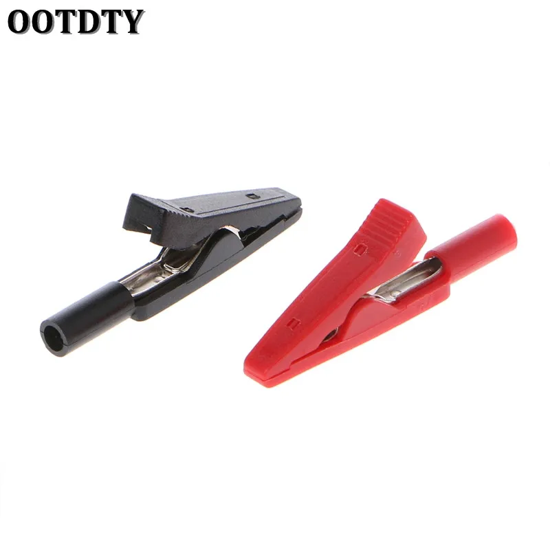 rouge 2PCS isolé crocodile clamp 2mm adaptateur banane fiche test noir