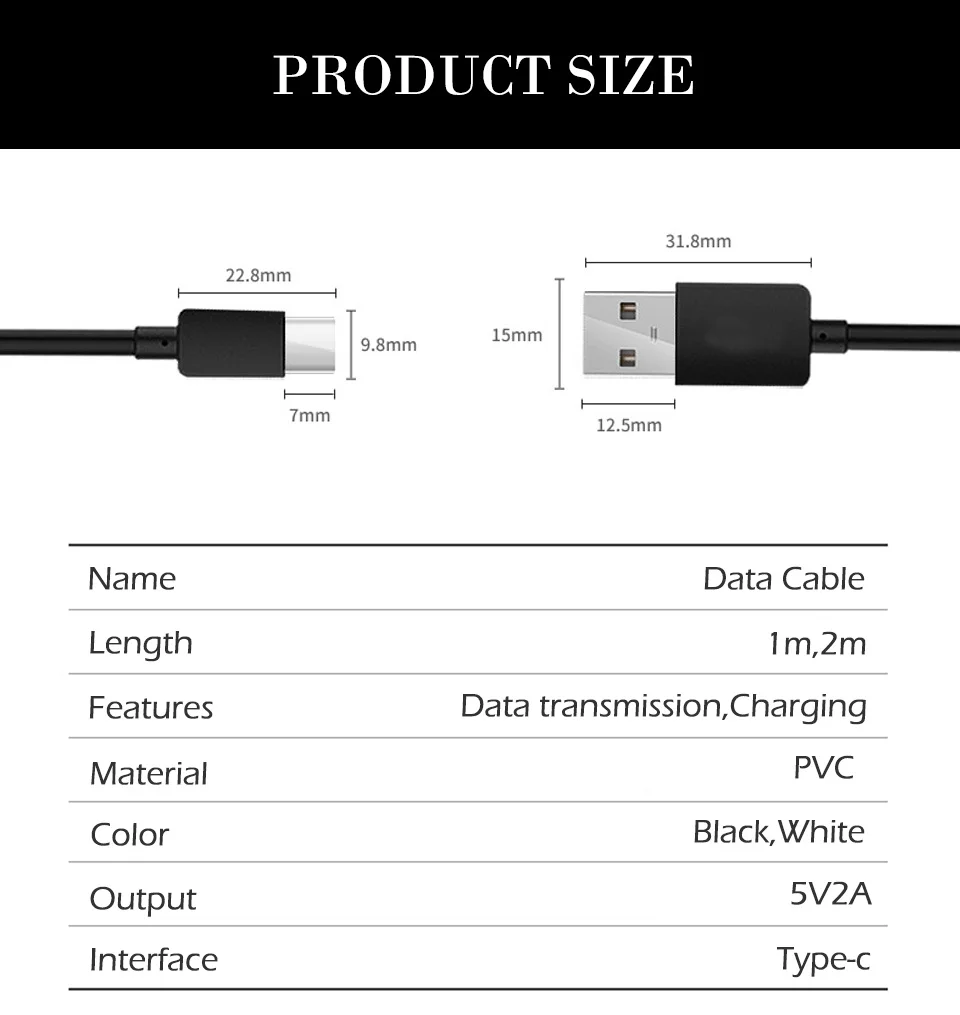 Кабель usb type C для мобильного телефона USB C кабель type C для устройств usb type-C мобильный телефон 5V2A зарядный провод 1 м 2 м