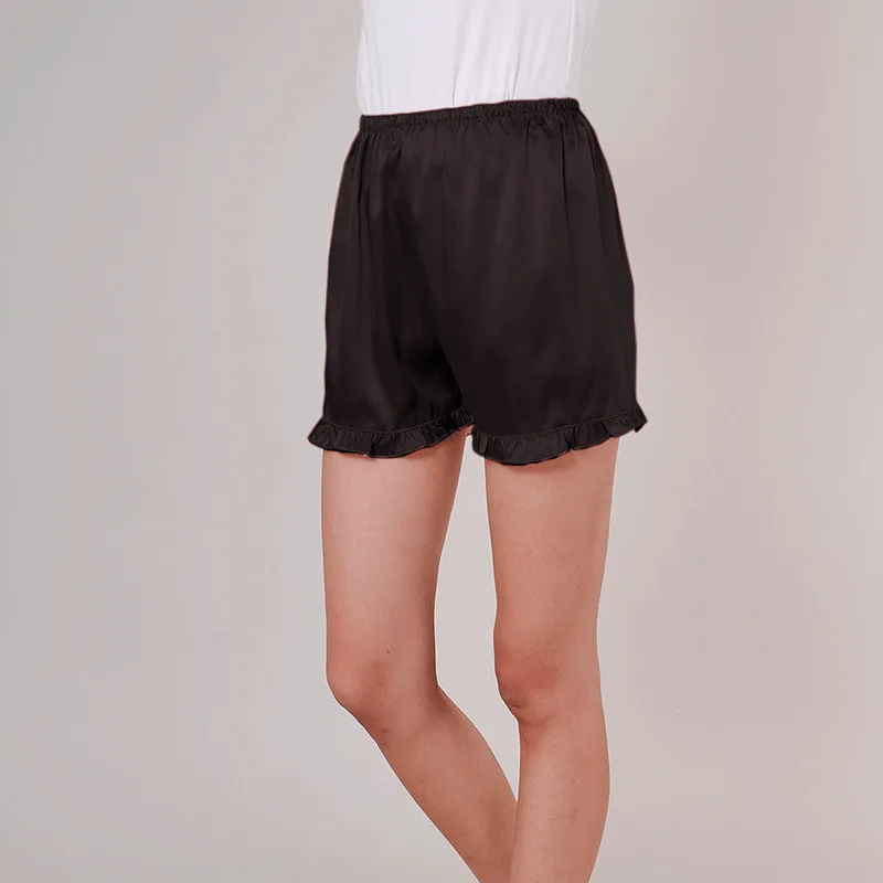 Женское из искусственного шелка, повседневные пижамные штаны с оборками и средней талией, 7 цветов, короткие пижамные штаны с эластичной резинкой на талии, большие размеры, S-3XL 035-022 - Цвет: Черный