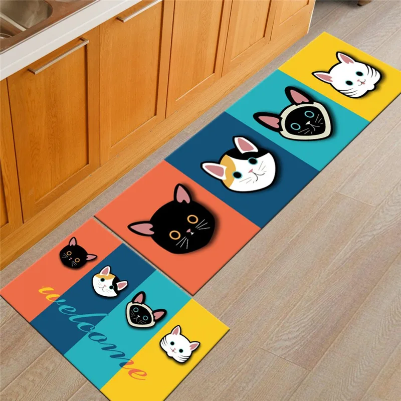 

RULDGEE Anti-Slip Polyester Kitchen Carpet for The Living Room Long Cat Pattern Kitchen Rug Door Mat In The Hallway Bathroom Mat