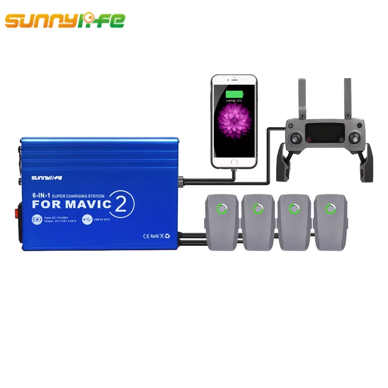 

Sunnylife 6In1 DJI MAVIC Pro 2 Rapid Intelligent Multi Battery Controller Charger Hub with 2 USB Ports For DJI MAVIC 2 Pro Zoom