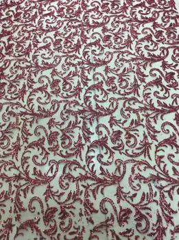 

LJY-5401 (5yards/pc) with glued glitter gorgeous wine African French net lace fabric for sexy dress