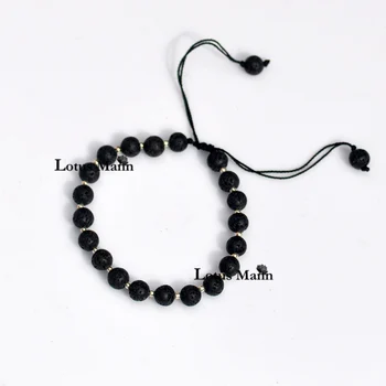 

Lotusmann volcanic rock 925 sterling silver beads adjustable bracelet lovers design knitted bracelet