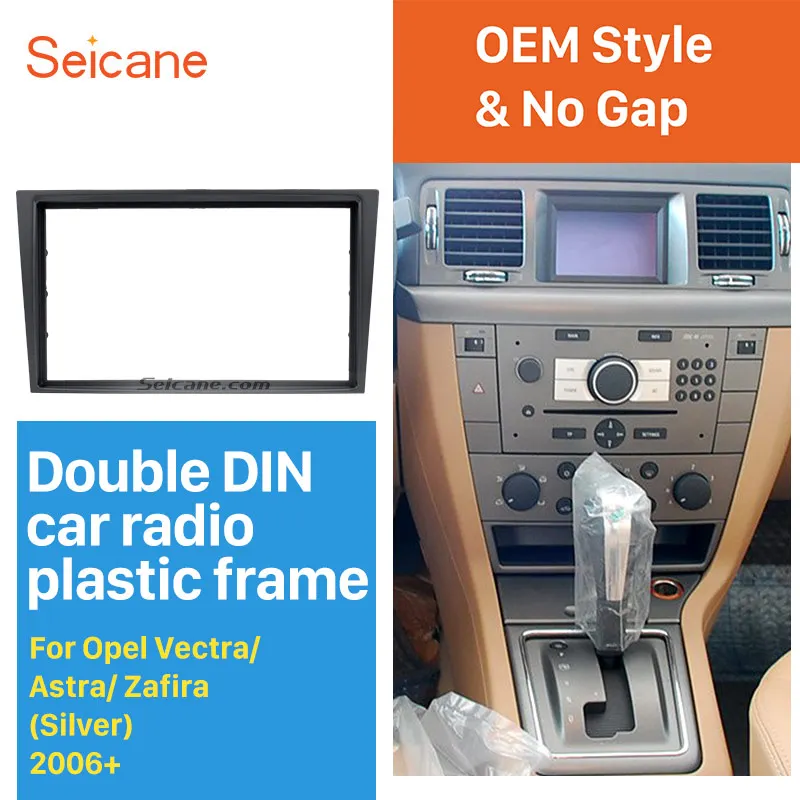 

Seicane Silver 2Din Car Radio Fascia Cover Installation Trim Kit for 2006+ Opel Vectra Astra Zafira CD Dashboard Frame Panel