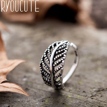 

Bohemian Big Real 925 Sterling Silver Leaf Rings for Women Jewelry Punk Vintage Antique Finger Engagement Ring Party Gift