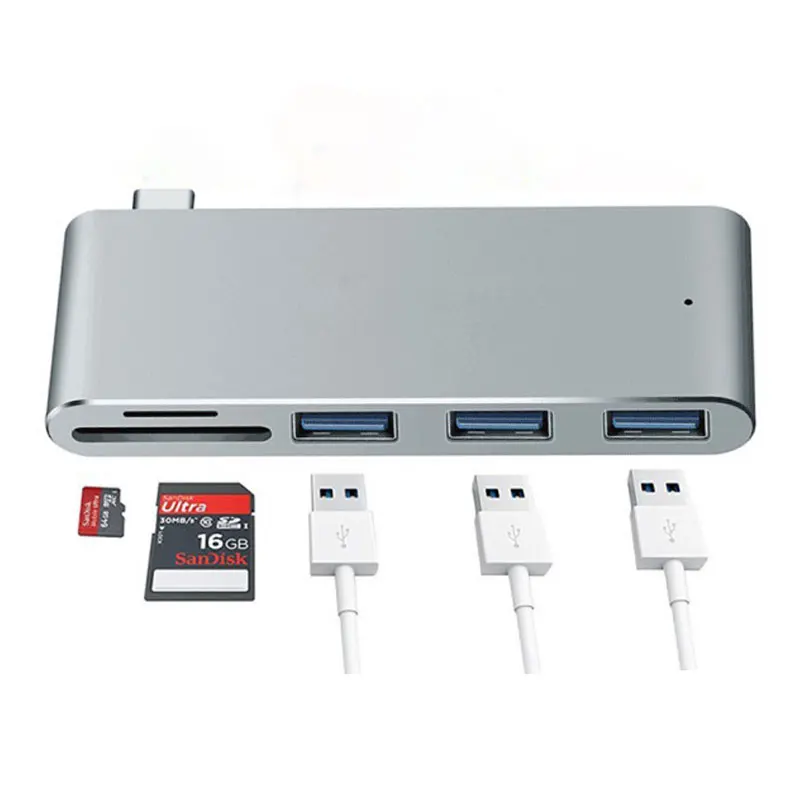 

High Speed 5 In 1 USB C TYPE C TO 3*USB 3.0 +SD micro mini TF Card Reader For Macbook Pro Laptop Computer Mobile phone