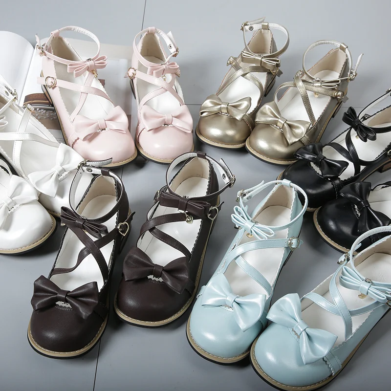 Мягкие японские модельные туфли на толстой подошве в стиле Лолиты с бантом; милые кружевные туфли принцессы для девочки; женская обувь