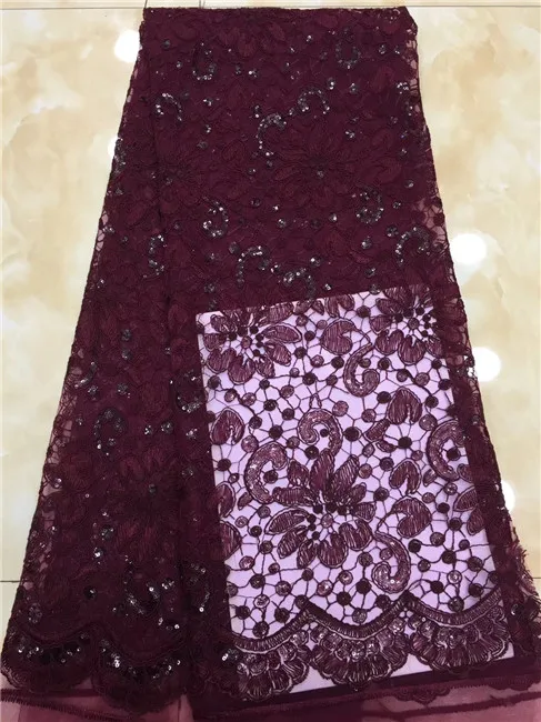 

African sequins Lace Fabric 2019 High Quality Lace Material Wine Red French Lace Fabric Nigerian Tulle Mesh Lace Fabrics X3