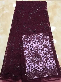 

African sequins Lace Fabric 2019 High Quality Lace Material Wine Red French Lace Fabric Nigerian Tulle Mesh Lace Fabrics X3