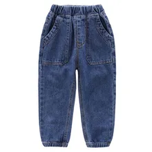 Детские джинсы детские длинные штаны Хлопковые Штаны для мальчиков и девочек в диком стиле, весенне-осенние штаны 2-7Y однотонные штаны для студентов