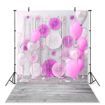 

Photography Background Hot Pink Balloon Photography Backdrops Customized Photo Backdrop Newborn Grey Wood Floor Birthday Party