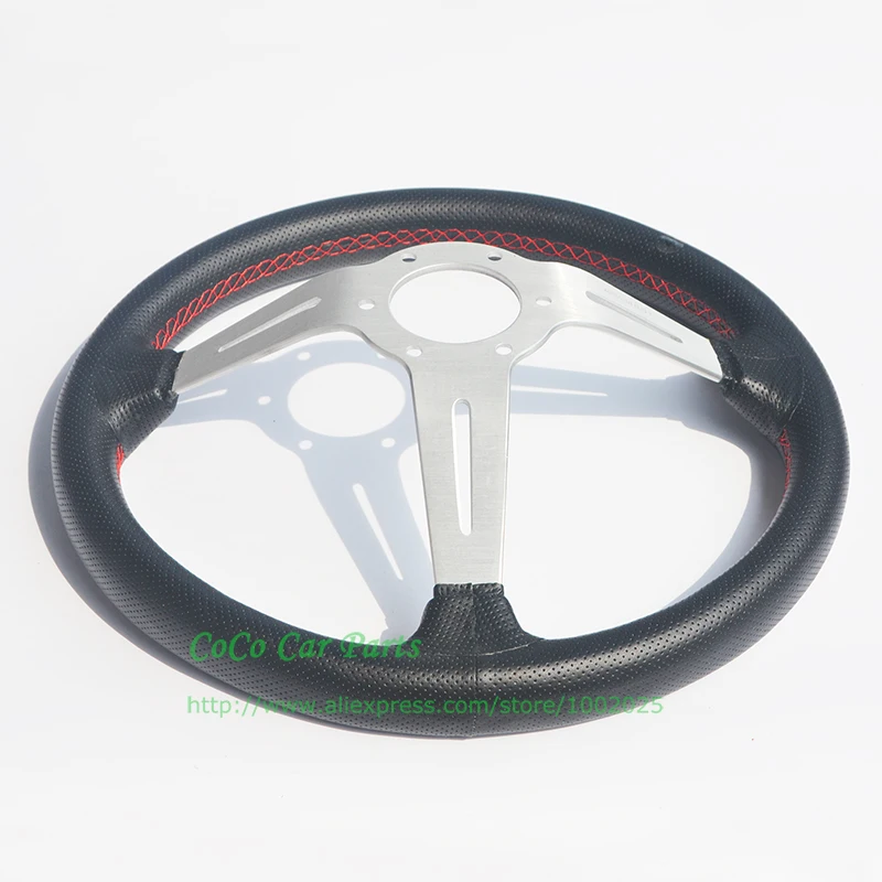 350 мм диаметр 90 мм Глубина настоящая кожа ND модифицированный Автомобильный руль с серебристое рулевое колесо
