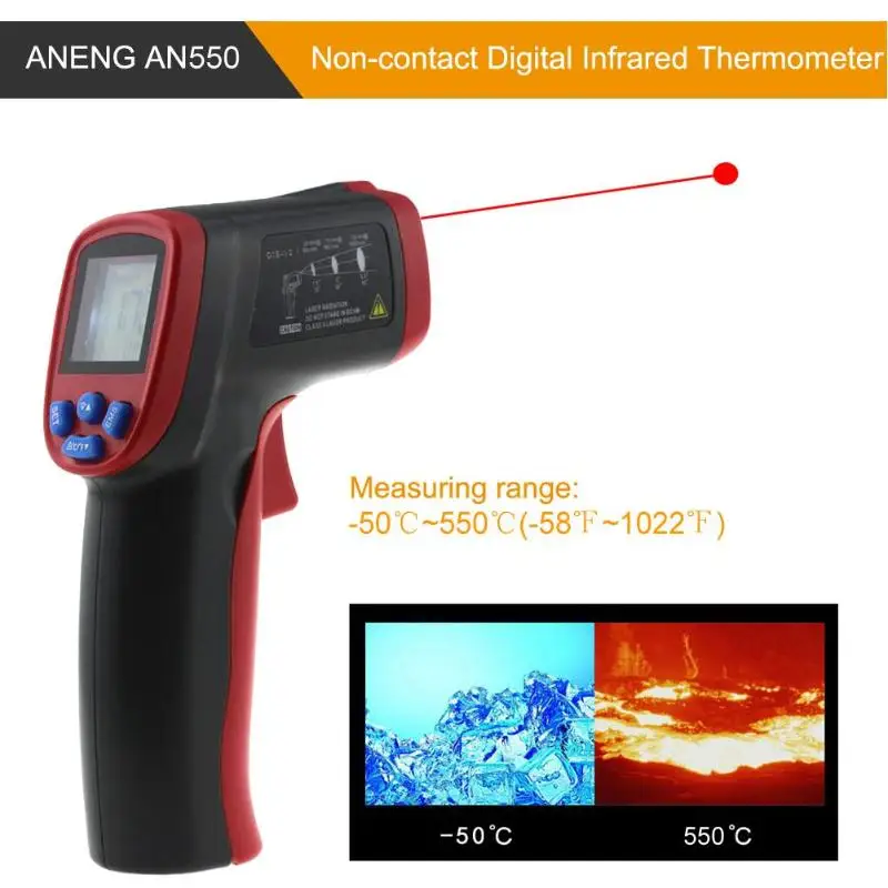 ANENG AN550 Бесконтактный цифровой инфракрасный термометр пистолет ручной ИК лазерный температурный пистолет пирометр диагностический тестер